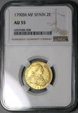 1790 NGC AU 55 Spain 2 Escudos Charles IV Madrid Gold Coin (22103101D)