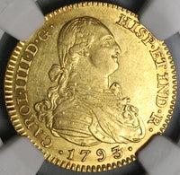 1793 NGC AU 58 Spain 2 Escudos Charles IV Madrid Gold Coin (22120501D)