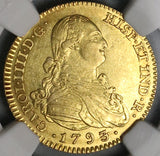 1793 NGC AU 58 Spain 2 Escudos Charles IV Madrid Gold Coin (22120501D)