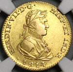 1814/3-M NGC AU 53 Spain 2 Escudos Ferdinand VII Madrid Military Bust Gold Coin (22052301D)