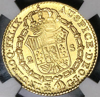 1814/3-M NGC AU 53 Spain 2 Escudos Ferdinand VII Madrid Military Bust Gold Coin (22052301D)