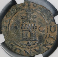 1474 NGC Fine Det Spain 2 Maravedis Cuenca Columbus Voyage Ferdinand & Isabella Coin (20090301C)