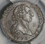 1776 PCGS AU 58 Spain 2 Maravedis Charles III Colonial Copper Coin (21062804C)