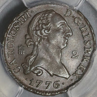 1776 PCGS AU 58 Spain 2 Maravedis Charles III Colonial Copper Coin (21062804C)