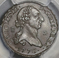 1776 PCGS AU 58 Spain 2 Maravedis Charles III Colonial Copper Coin (21062804C)