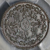 1776 PCGS AU 58 Spain 2 Maravedis Charles III Colonial Copper Coin (21062804C)