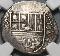 1593-B NGC XF 40 Spain 2 Reales Seville Philip II Cob Silver Coin (20051902C)