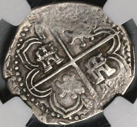 1593-B NGC XF 40 Spain 2 Reales Seville Philip II Cob Silver Coin (20051902C)