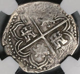 1593-B NGC XF 40 Spain 2 Reales Seville Philip II Cob Silver Coin (20051902C)