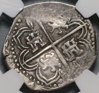 1593-B NGC XF 40 Spain 2 Reales Seville Philip II Cob Silver Coin (20051902C)
