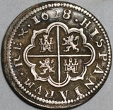1628 Spain 2 Reales Philip IV Silver Segovia Mint XF Colonial Coin (20121701R)