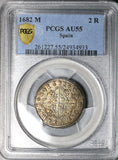 1682-M PCGS AU 55 Spain 2 Reales Charles II Segovia Silver Coin POP 1/0 (21012006D)