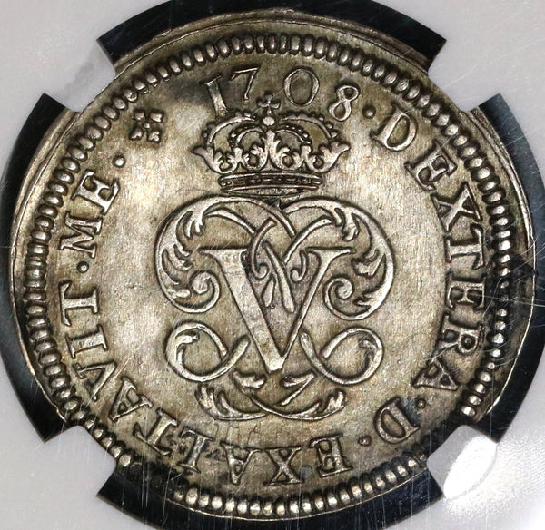 1708 NGC AU 58 Spain 2 Reales Philip V Silver Segovia Coin POP 1/1