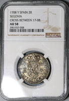 1708 NGC AU 58 Spain 2 Reales Philip V Silver Segovia Coin POP 1/1 (20021602C)
