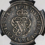1708 NGC XF 40 Spain 2 Reales Philip V Silver Segovia Coin POP 2/0 (21060301D)