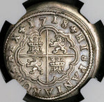 1718-CA NGC AU Spain 2 Reales Philip V Silver Cuenca Mint Coin (23030102C)
