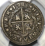 1718-S PCGS XF 40 Spain 2 Reales Philip V Silver Seville Mint Coin (20060305C)
