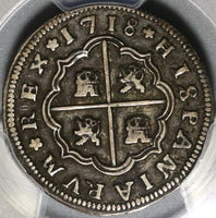 1718-S PCGS XF 40 Spain 2 Reales Philip V Silver Seville Mint Coin (20060305C)
