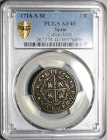 1718-S PCGS XF 40 Spain 2 Reales Philip V Silver Seville Mint Coin (20060305C)