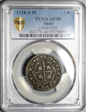1718-S PCGS XF 40 Spain 2 Reales Philip V Silver Seville Mint Coin (20060305C)
