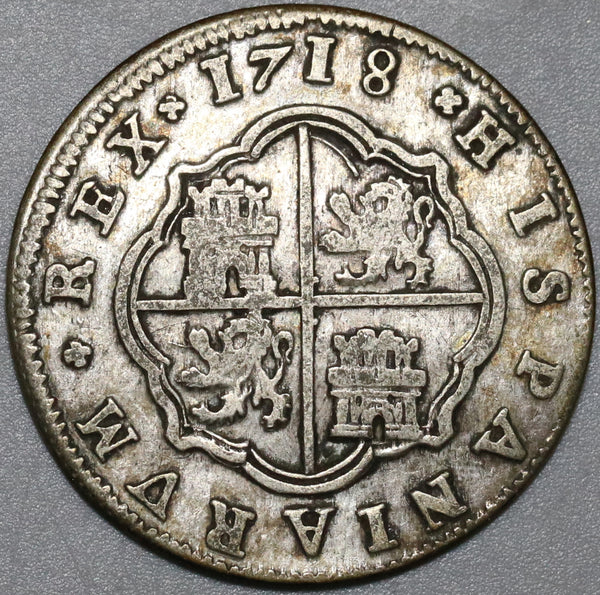 1718 Spain 2 Reales Philip V Silver Segovia Mint VF Colonial Coin (20121703R)