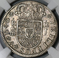 1719-J NGC AU 55 Spain 2 Reales Philip V Silver Segovia Coin POP 1/0 (21051301C)