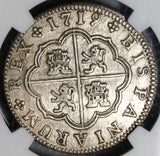 1719-J NGC AU 55 Spain 2 Reales Philip V Silver Segovia Coin POP 1/0 (21051301C)