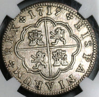 1719-J NGC AU 55 Spain 2 Reales Philip V Silver Segovia Coin POP 1/0 (21051301C)