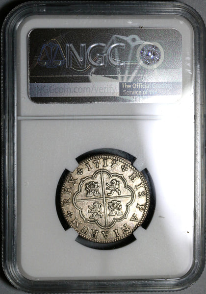 1719-J NGC AU 55 Spain 2 Reales Philip V Silver Segovia Coin POP 1