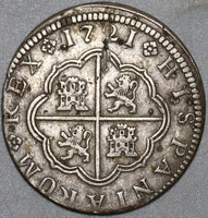 1721-CA Spain 2 Reales Philip V Silver Cuenca Mint XF Colonial Coin (20121704R)