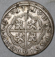 1721-CA Spain 2 Reales Philip V Silver Cuenca Mint XF Colonial Coin (20121704R)