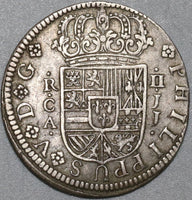 1721-CA Spain 2 Reales Philip V Silver Cuenca Mint XF Colonial Coin (20121704R)