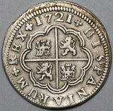 1721-S Spain 2 Reales XF Philip V Seville Mint Silver Coin (23012003R)