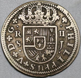 1722-S Spain 2 Reales Philip V Silver Seville Mint AXF Colonial Coin (20121705R)