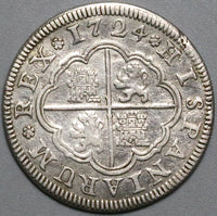 1724 Spain 2 Reales VF Philip V Segovia Mint Aqueduct Silver Coin (23012004R)