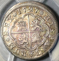 1727-F PCGS AU 55 Spain 2 Reales Philip V Silver Segovia Mint Coin (20091501C)