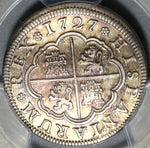1727-F PCGS AU 55 Spain 2 Reales Philip V Silver Segovia Mint Coin (20091501C)