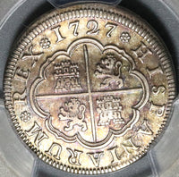 1727-F PCGS AU 55 Spain 2 Reales Philip V Silver Segovia Mint Coin (20091501C)