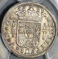 1727-F PCGS AU 55 Spain 2 Reales Philip V Silver Segovia Mint Coin (20091501C)