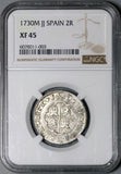 1730-M NGC XF 45 Spain 2 Reales Philip V Silver Madrid COlonial Coin POP 1/1 (21101501C)