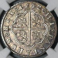 1732-S NGC AU 55 Spain 2 Reales Philip V Silver Seville Coin POP 2/1 (21051304C)