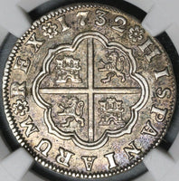 1732-S NGC AU 55 Spain 2 Reales Philip V Silver Seville Coin POP 2/1 (21051304C)