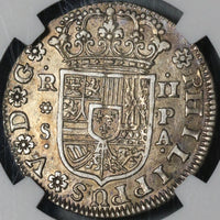 1732-S NGC AU 55 Spain 2 Reales Philip V Silver Seville Coin POP 2/1 (21051304C)