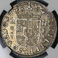 1732-S NGC AU 55 Spain 2 Reales Philip V Silver Seville Coin POP 2/1 (21051304C)