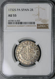 1732-S NGC AU 55 Spain 2 Reales Philip V Silver Seville Coin POP 2/1 (21051304C)
