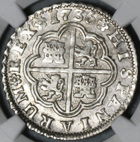 1736-S PA NGC AU 55 Spain 2 Reales Philip V Silver Seville Coin POP 2/2 (21051305C)