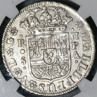 1736-S PA NGC AU 55 Spain 2 Reales Philip V Silver Seville Coin POP 2/2 (21051305C)
