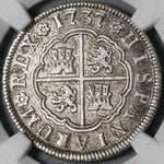 1737-M NGC AU 55 Spain 2 Reales Philip V Silver Madrid Coin POP 2/0 (21061103C)