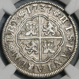 1737-M NGC AU 55 Spain 2 Reales Philip V Silver Madrid Coin POP 2/0 (21061103C)