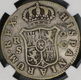 1788-S NGC F 12 Spain Charles III 2 Reales C/CF Variety Silver Seville Mint Coin (19080701D)